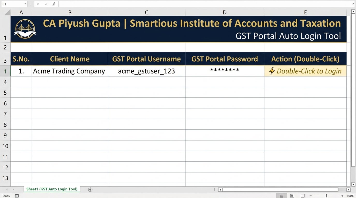 GST Auto-Login Excel Tool Home Screen
